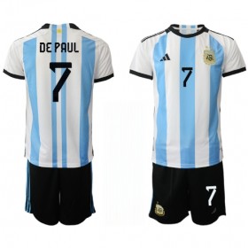 Camiseta de fútbol Argentina Rodrigo de Paul 7 Niño 1ª equipación Copa Mundo 2022
